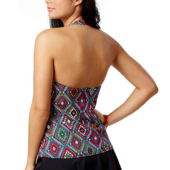 NWT Swim‎ Solutions Multi Geometric Tier Halter Tankini Swimsuit Top 8 NWT $67 - Picture 2 of 2